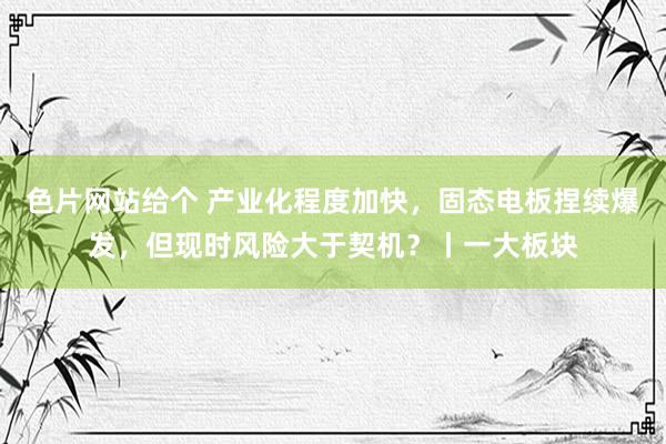 色片网站给个 产业化程度加快，固态电板捏续爆发，但现时风险大于契机？丨一大板块